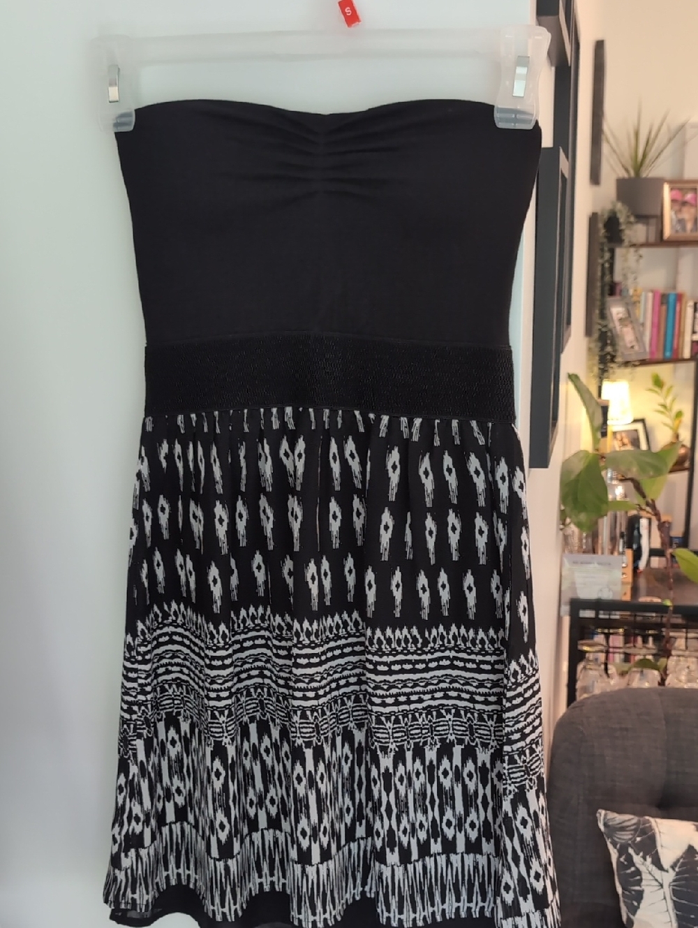 Ardene Black and White Strapless Patterned Midi Dress